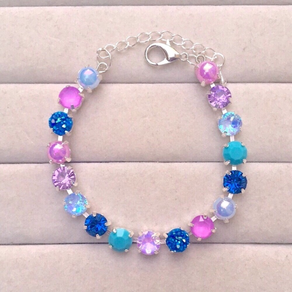 Periwinkle Opal AB Crystal Tennis Bracelet+Chrysolite Opal Heart Earring Bundle